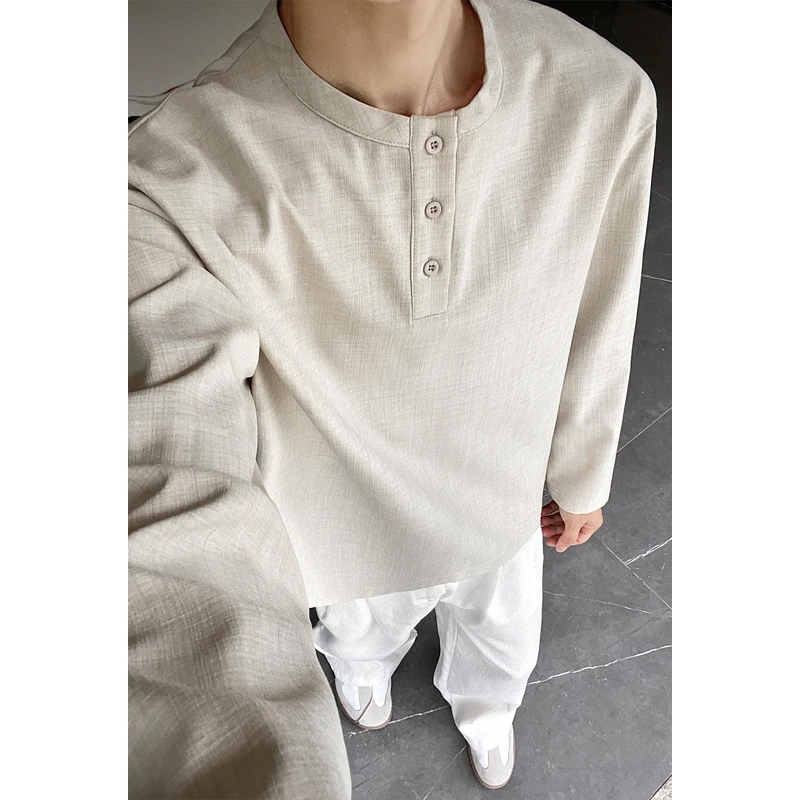 Mens Casual Faux Linen Henley  - Mens Linen Shirt Long Sleeve 评论和价格