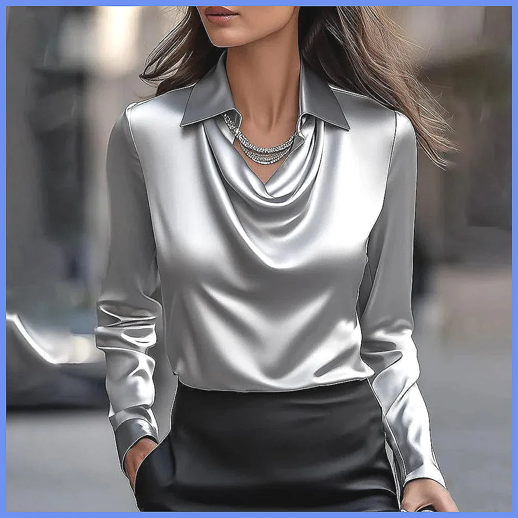Vintage Satin Blouse Women Lon - Shirts 评论和价格