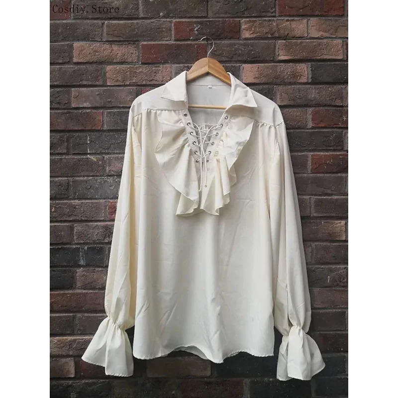 S-5XL Medieval Pirate Hallowee - Medieval Gothic Lace Up Pirate Shirt 评论和价格