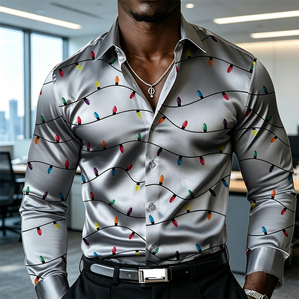 Christmas men's lantern shirt  - Mens Satin Silk Dress Shirt 评论和价格