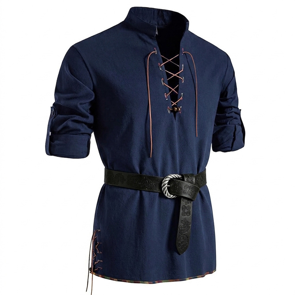 Men's Vintage Shirt Cotton Lon - Medieval Gothic Lace Up Pirate Shirt 评论和价格