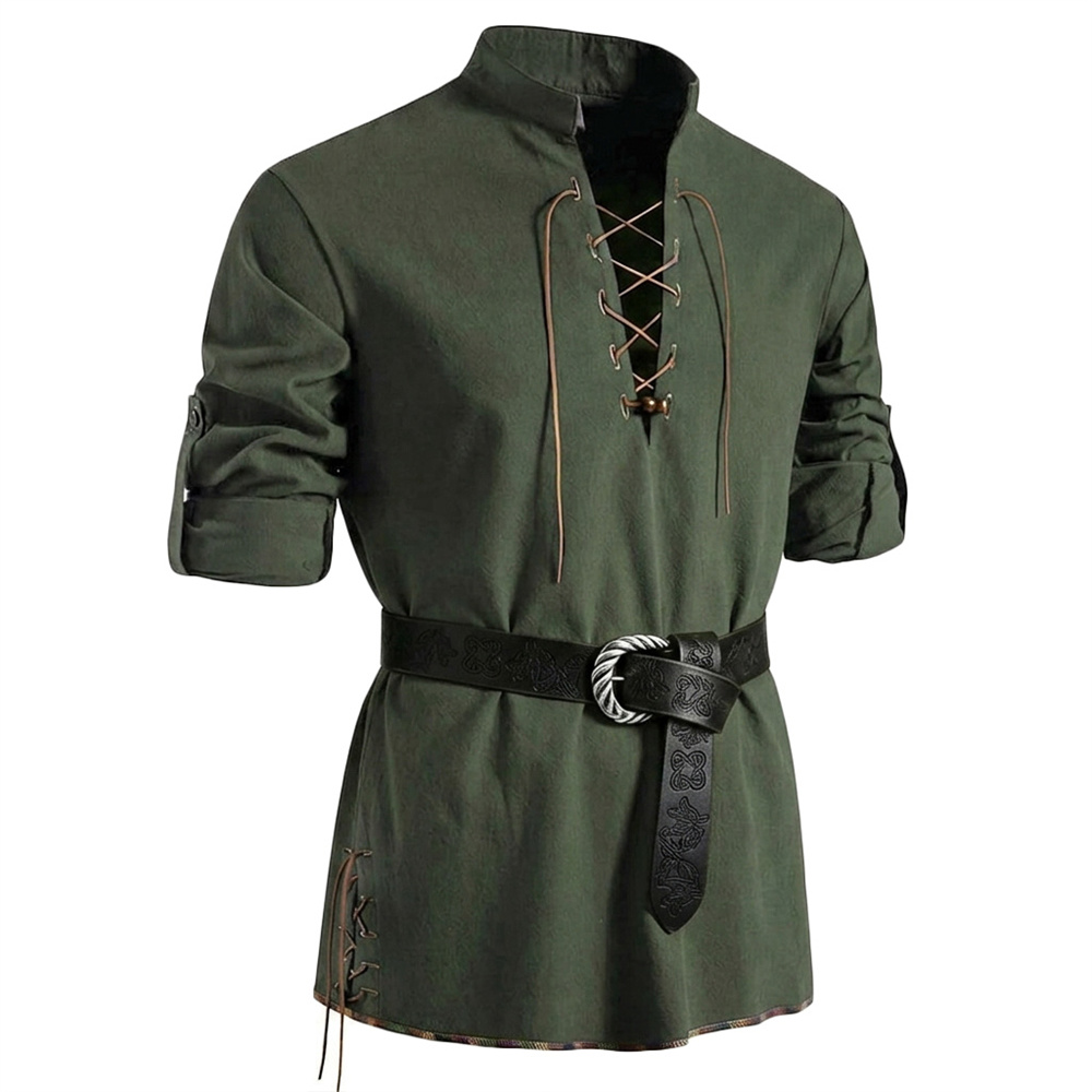 Men's Vintage Shirt Cotton Lon - Medieval Gothic Lace Up Pirate Shirt 评论和价格