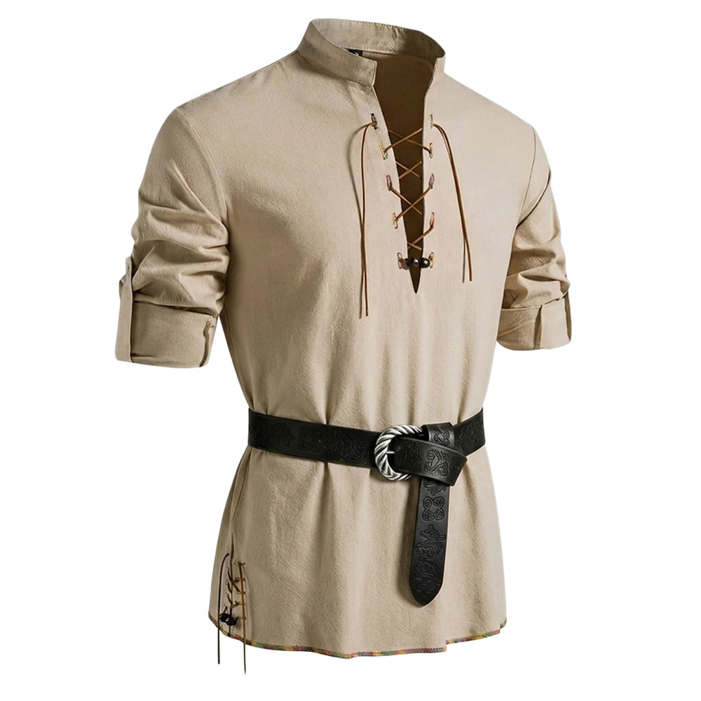 Men's Vintage Shirt Cotton Lon - Medieval Gothic Lace Up Pirate Shirt 评论和价格