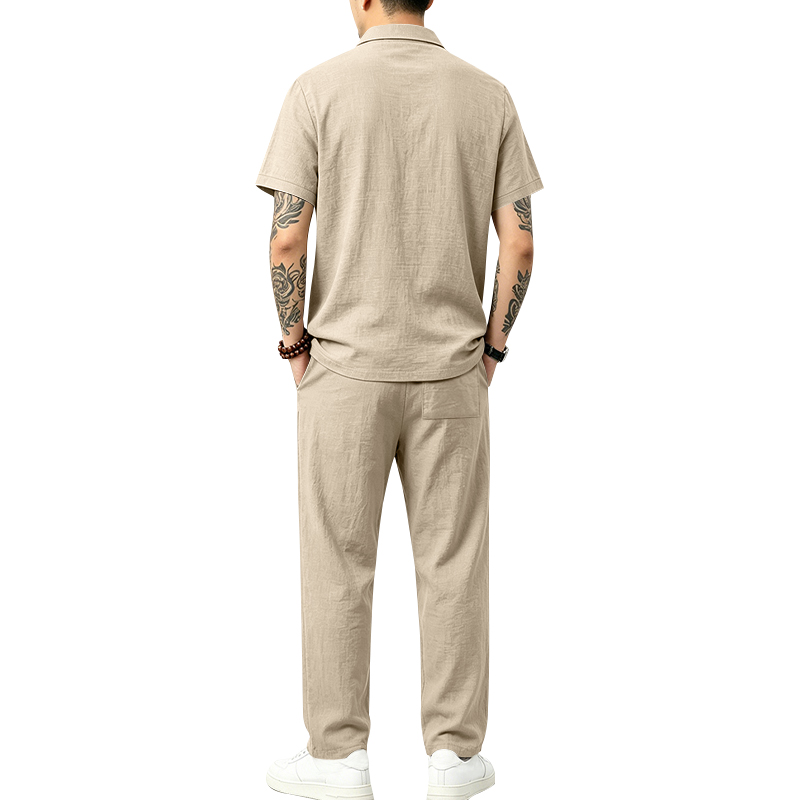 Men's 2 Piece Polo Set Short S - Mens Linen Shirt Long Sleeve 评论和价格