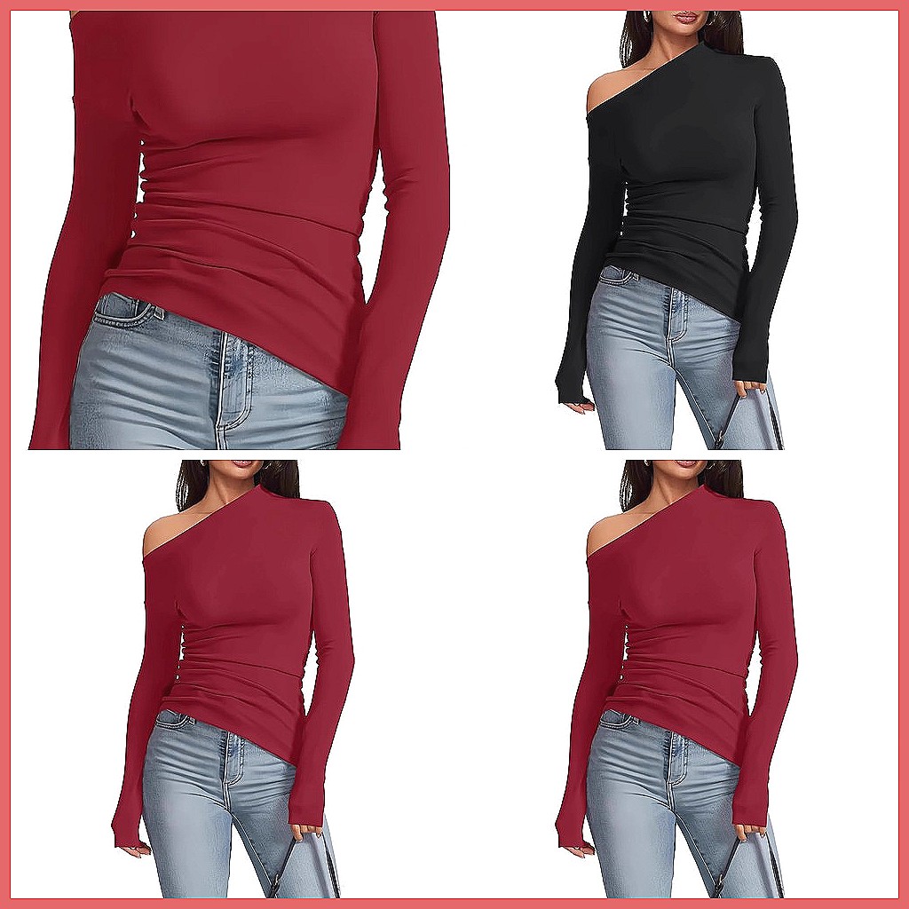 Off-Shoulder Long Sleeve T-Shi - Shirts 评论和价格