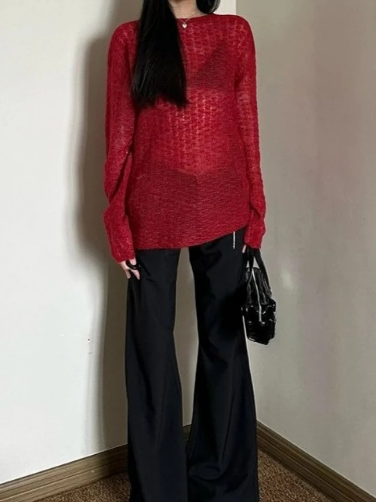 Y2K See-Through Knitted Women' - Shirts 评论和价格
